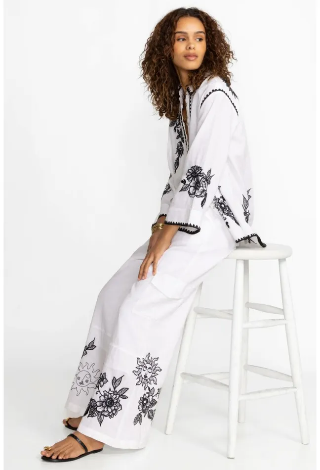 Women Johnny Was Bottoms Addison Drawstring Wide Leg Pant White