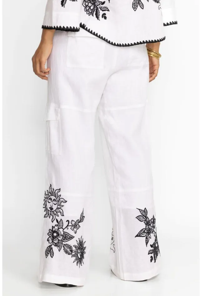 Women Johnny Was Bottoms Addison Drawstring Wide Leg Pant White