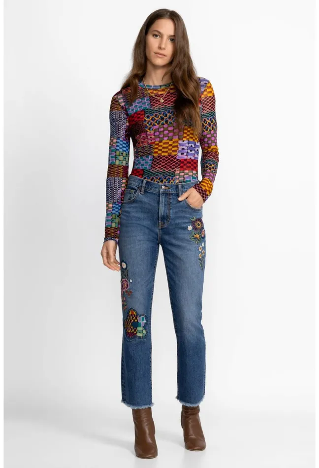 Women Johnny Was Bottoms Griffin Cropped Baby Boot Jean Vintage Aged Destroyed Wash