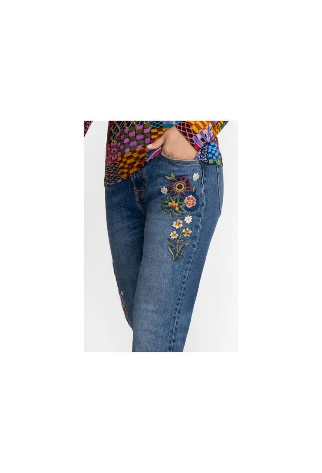 Women Johnny Was Bottoms Griffin Cropped Baby Boot Jean Vintage Aged Destroyed Wash