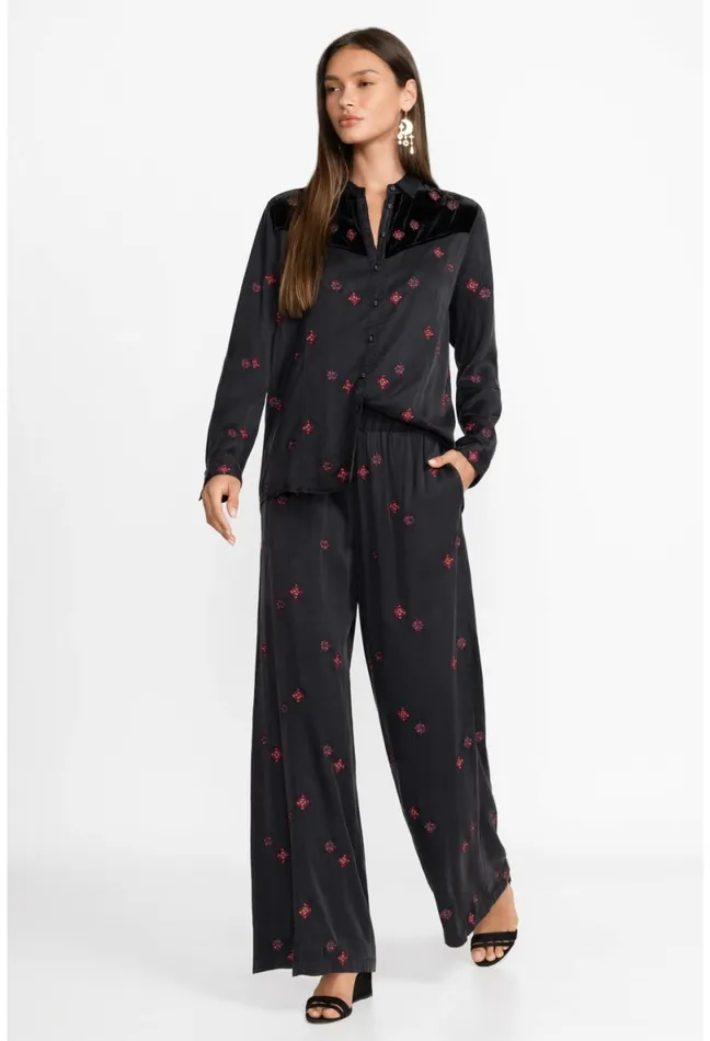 Women Johnny Was Bottoms Maxine Seamed Wide Leg Pant Black