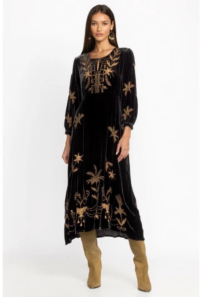 Women Johnny Was Dresses Palmira Velvet Effortless Midi Dress Black