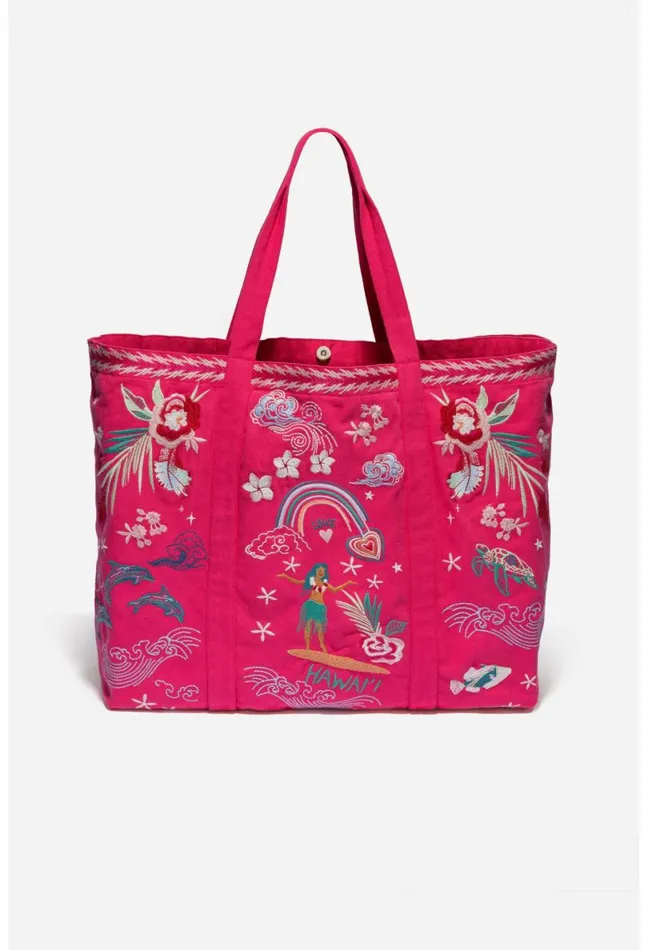 Women Johnny Was Handbags Hawaii Beach Tote Raspberry
