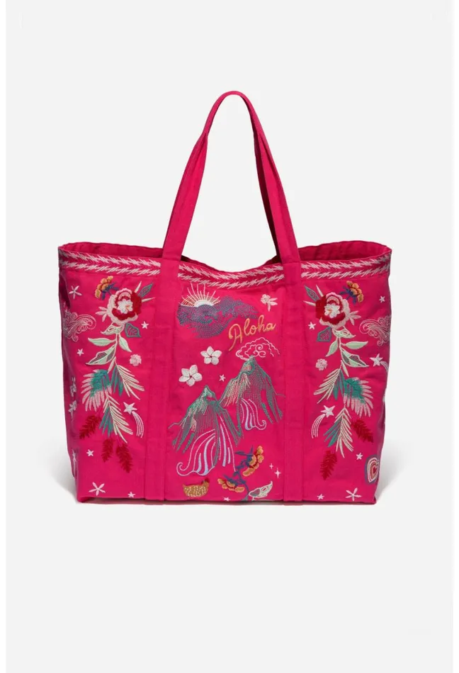 Women Johnny Was Handbags Hawaii Beach Tote Raspberry