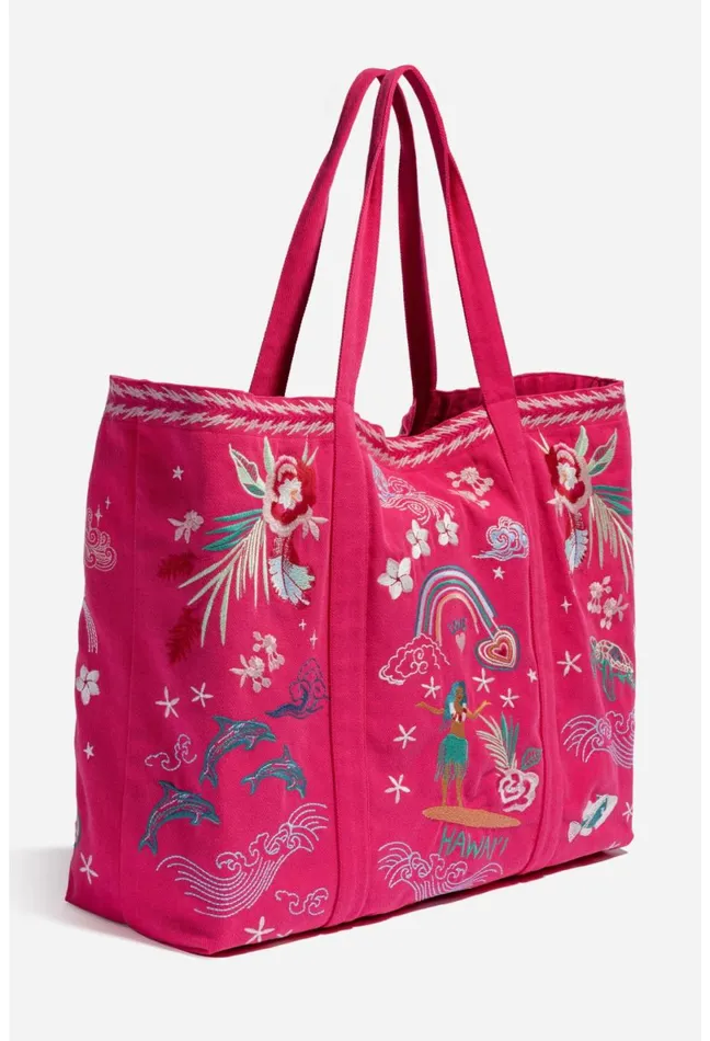 Women Johnny Was Handbags Hawaii Beach Tote Raspberry