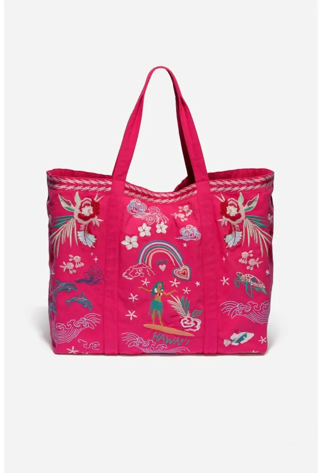 Women Johnny Was Handbags Hawaii Beach Tote Raspberry