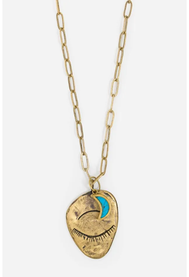 Women Johnny Was Jewelry Evil Eye And Moon Charm Necklace Brass