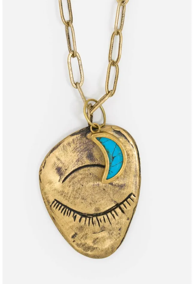 Women Johnny Was Jewelry Evil Eye And Moon Charm Necklace Brass
