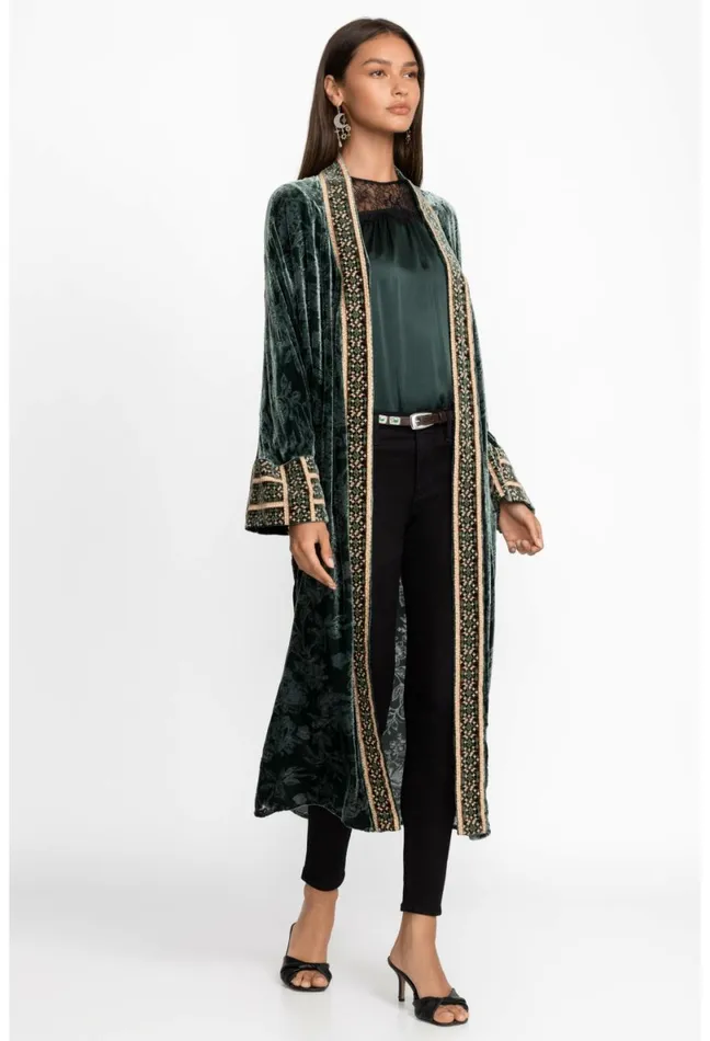 Women Johnny Was Kimonos Natalia Silk Kimono Emerald Green