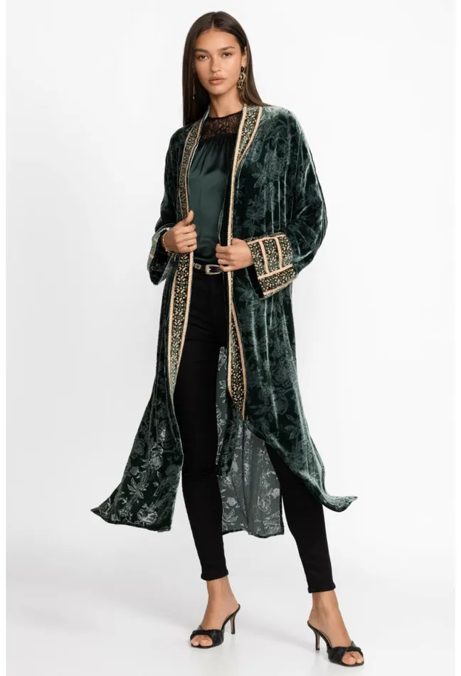 Women Johnny Was Kimonos Natalia Silk Kimono Emerald Green