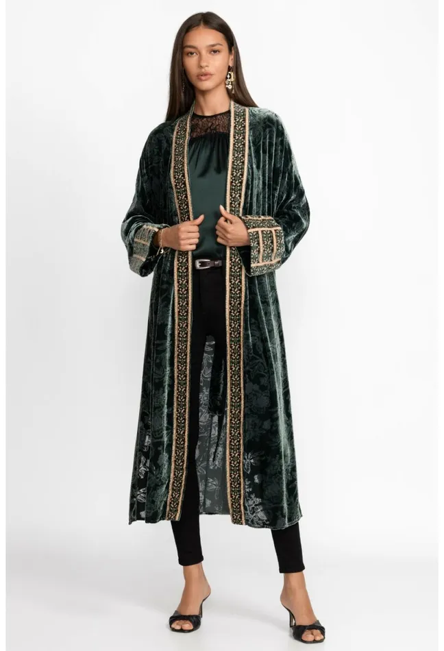 Women Johnny Was Kimonos Natalia Silk Kimono Emerald Green