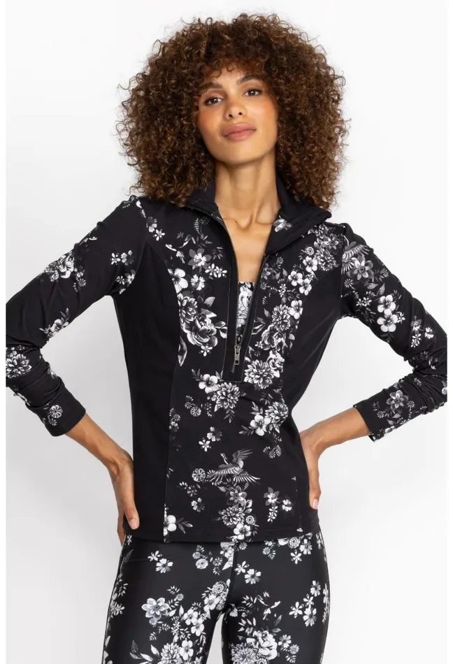Women Johnny Was Outerwear Dreamer Blocked Athletic Mock Neck Pullover Charcoal Dreamer