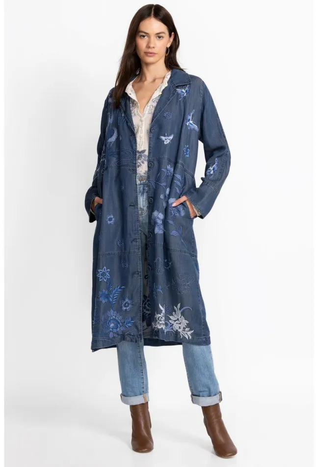 Women Johnny Was Outerwear Jazmine Duster Coat Denim Blue