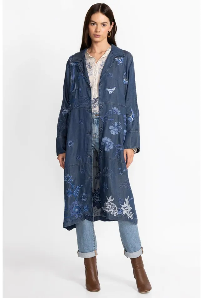 Women Johnny Was Outerwear Jazmine Duster Coat Denim Blue