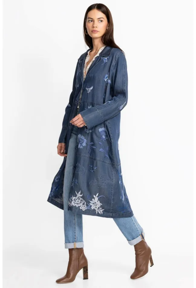 Women Johnny Was Outerwear Jazmine Duster Coat Denim Blue