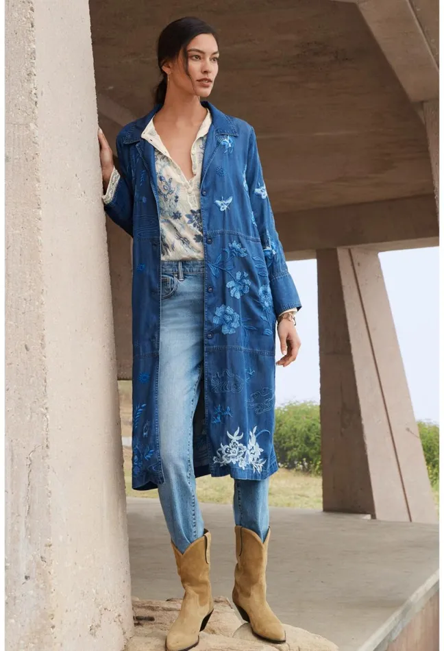 Women Johnny Was Outerwear Jazmine Duster Coat Denim Blue