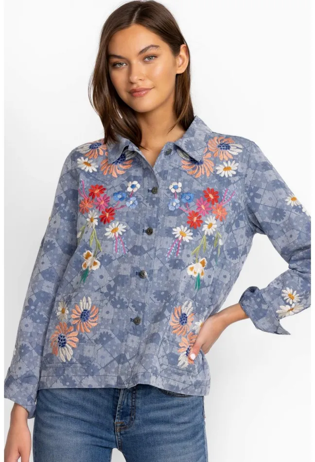 Women Johnny Was Outerwear Marissa Western Worker Jacket Denim Blue