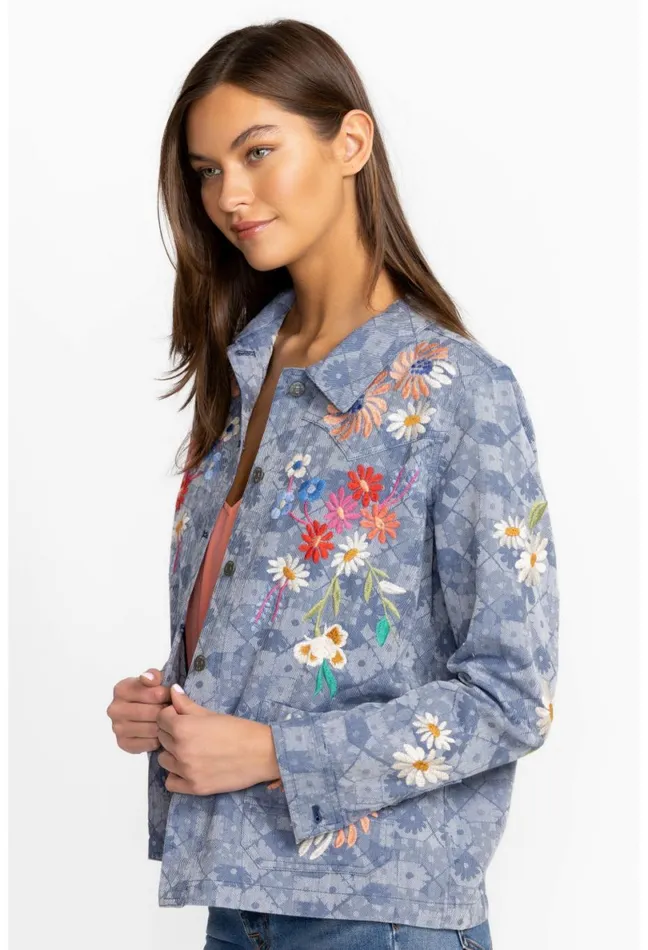 Women Johnny Was Outerwear Marissa Western Worker Jacket Denim Blue