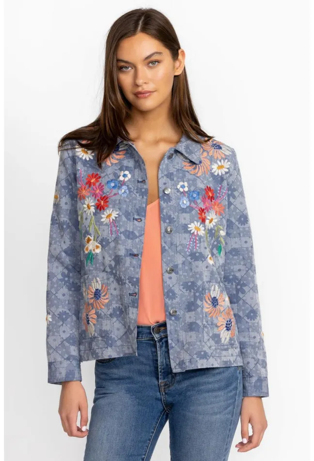 Women Johnny Was Outerwear Marissa Western Worker Jacket Denim Blue