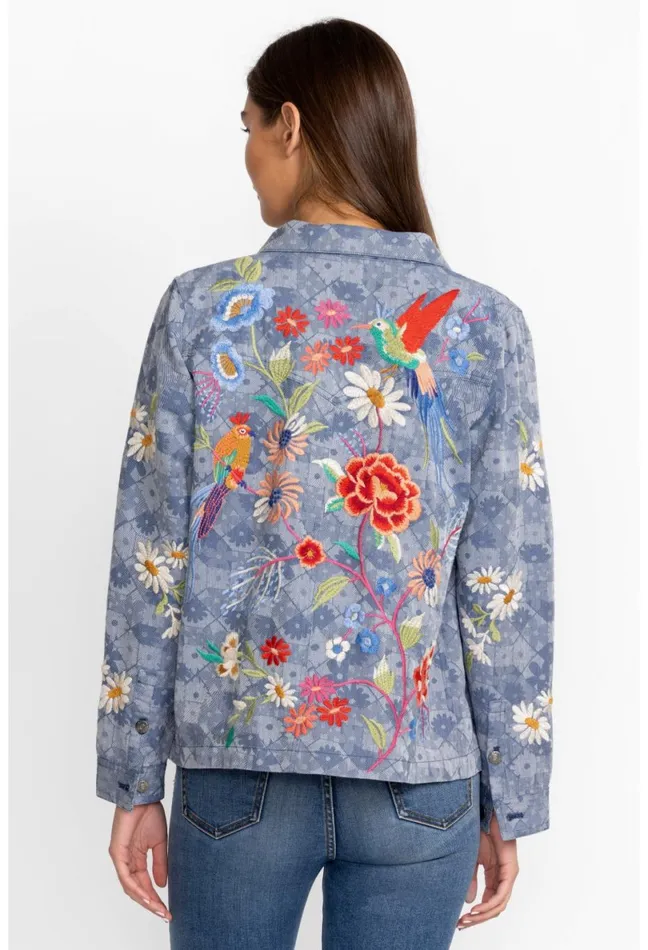 Women Johnny Was Outerwear Marissa Western Worker Jacket Denim Blue