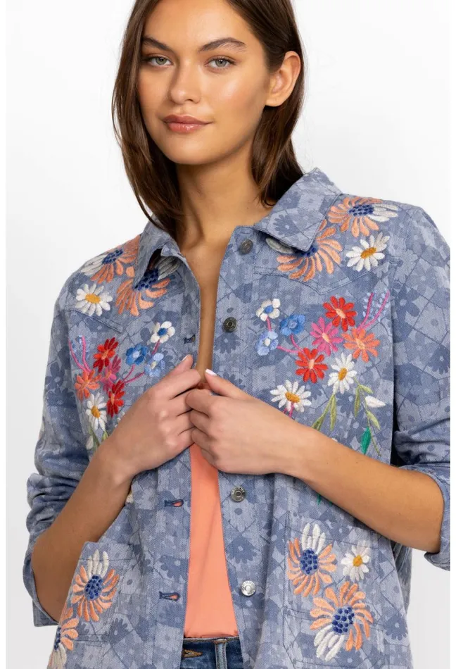 Women Johnny Was Outerwear Marissa Western Worker Jacket Denim Blue