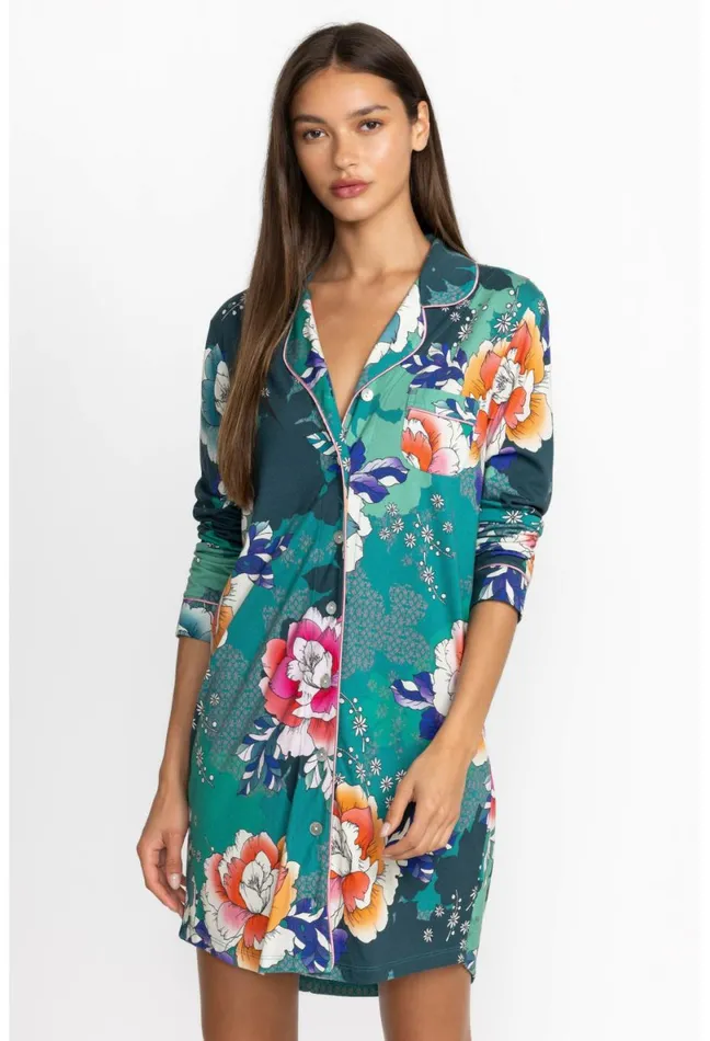 Women Johnny Was Sleepwear The Neena Long Sleeve Shirt Tura Turquoise