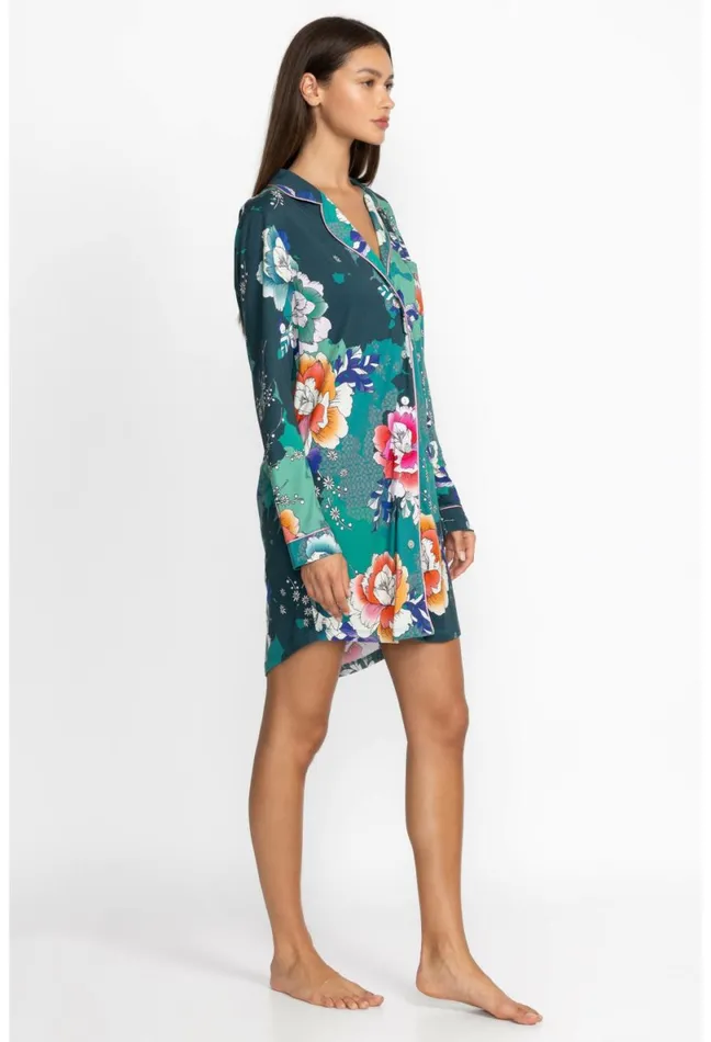 Women Johnny Was Sleepwear The Neena Long Sleeve Shirt Tura Turquoise