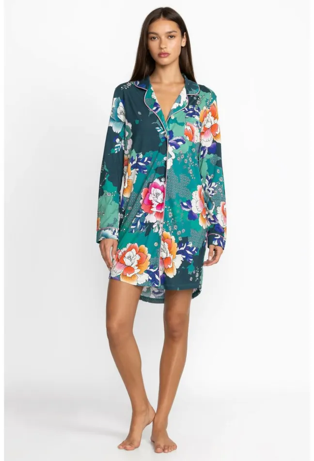 Women Johnny Was Sleepwear The Neena Long Sleeve Shirt Tura Turquoise