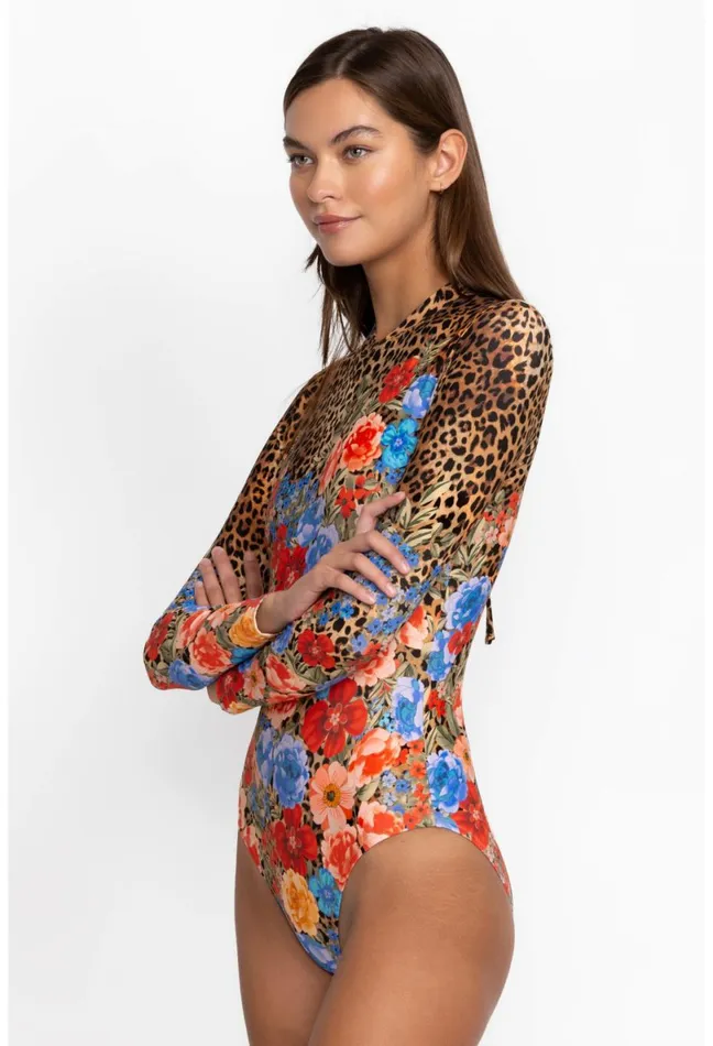 Women Johnny Was Swim and Resort Cheetah Cross Over Neck Surf One Piece Multi
