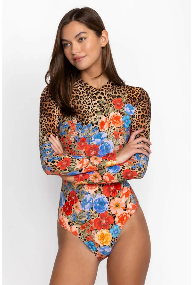 Women Johnny Was Swim and Resort Cheetah Cross Over Neck Surf One Piece Multi