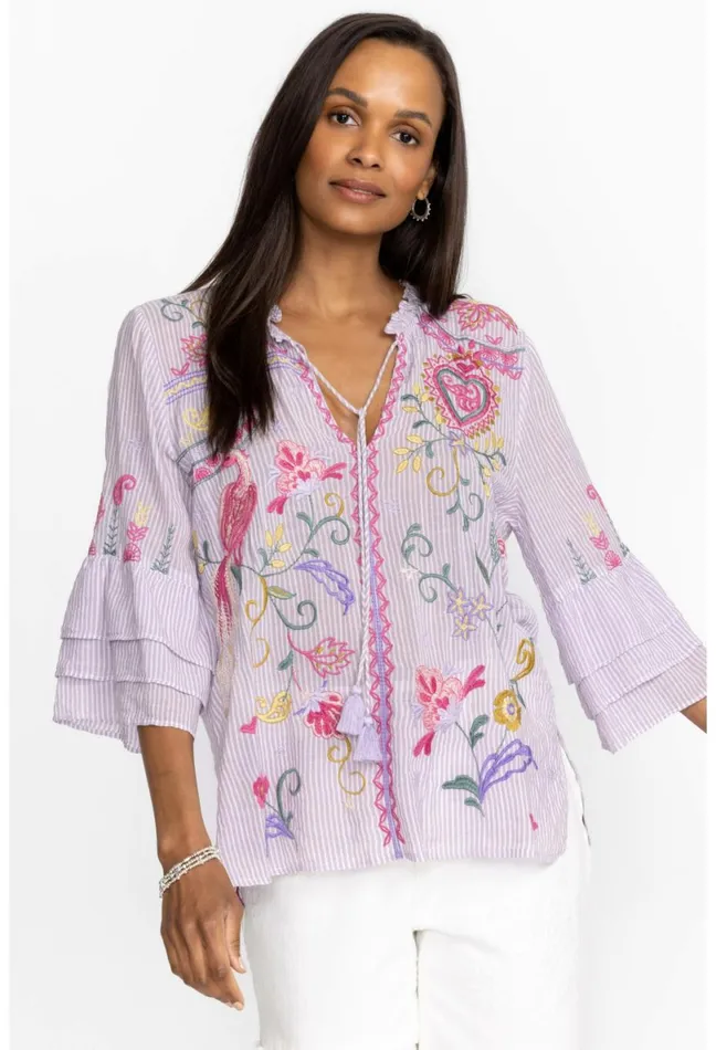 Women Johnny Was Tops Ashlee Ruffle Sleeve Blouse Stripe