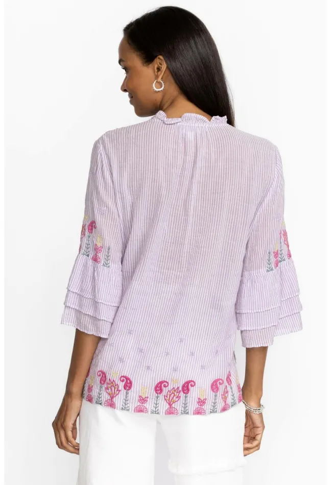 Women Johnny Was Tops Ashlee Ruffle Sleeve Blouse Stripe