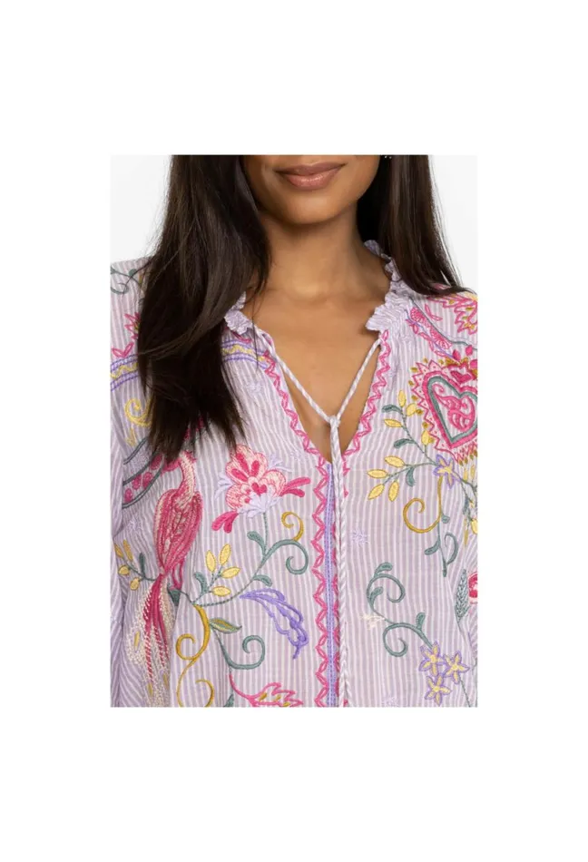 Women Johnny Was Tops Ashlee Ruffle Sleeve Blouse Stripe