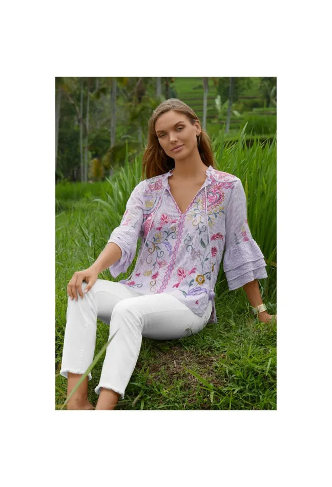 Women Johnny Was Tops Ashlee Ruffle Sleeve Blouse Stripe