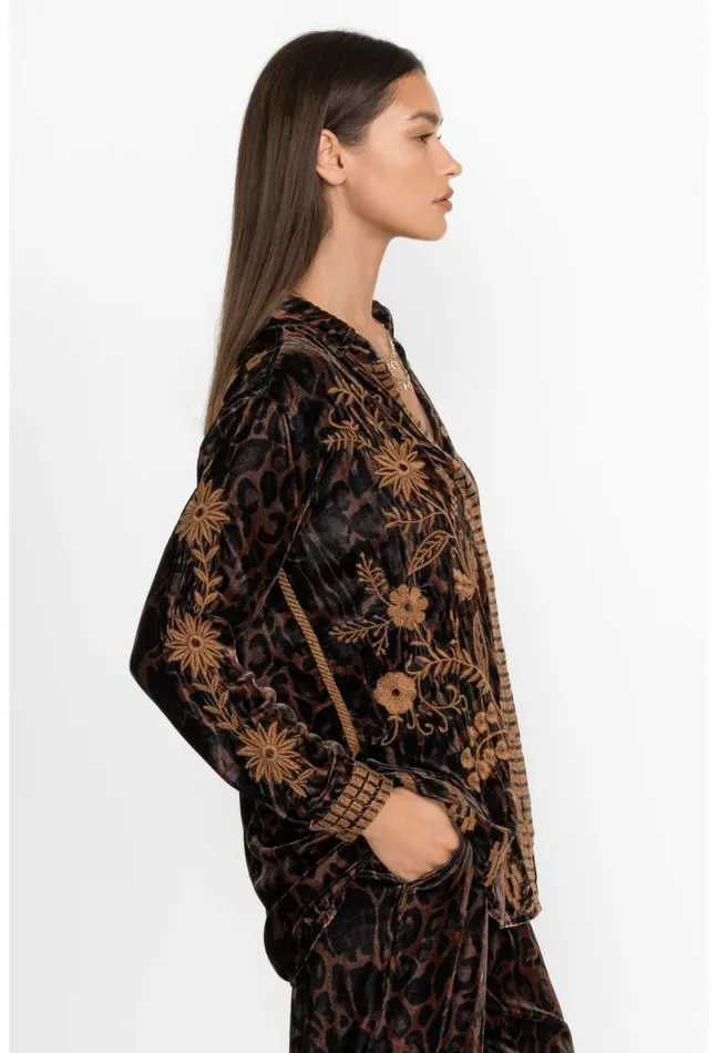 Women Johnny Was Tops Georgina Velvet Oversized Shirt French Leopard