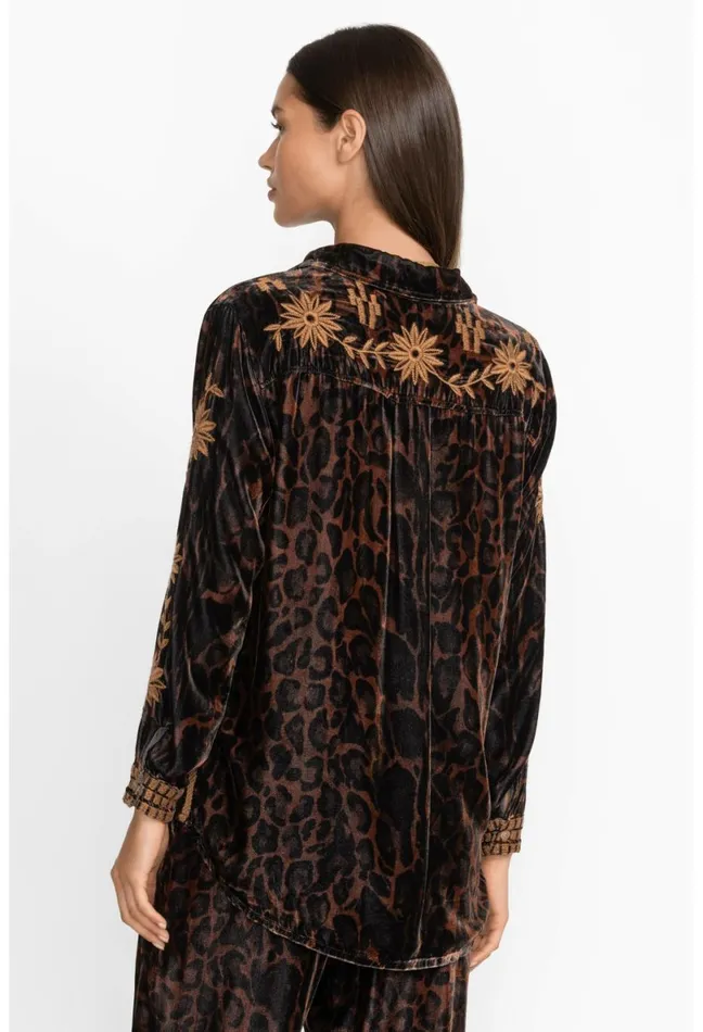 Women Johnny Was Tops Georgina Velvet Oversized Shirt French Leopard