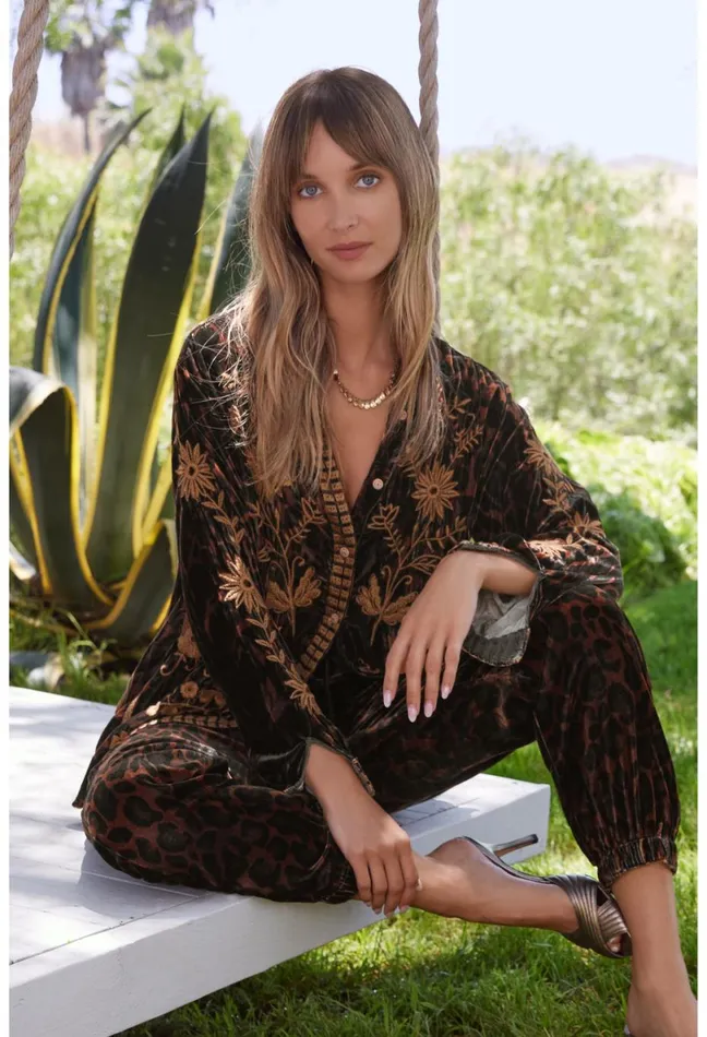 Women Johnny Was Tops Georgina Velvet Oversized Shirt French Leopard