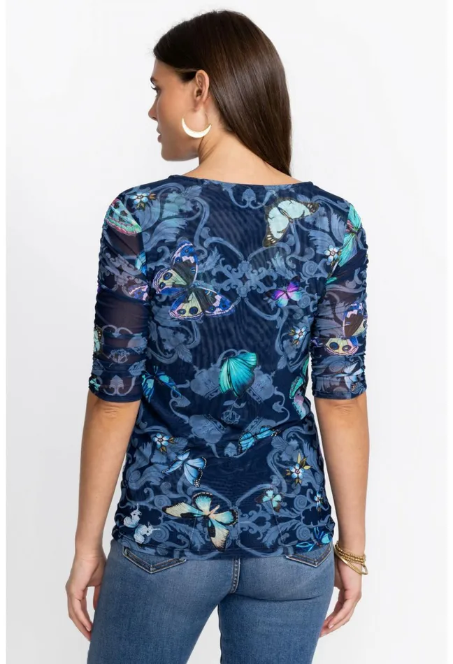 Women Johnny Was Tops Holly Ruched Sleeve Mesh Top Holly