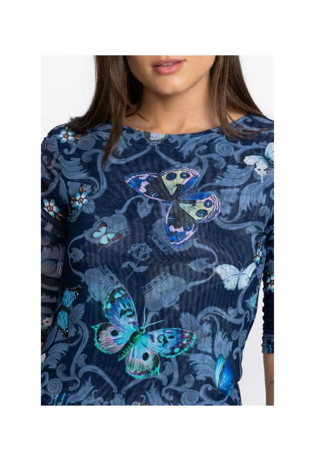 Women Johnny Was Tops Holly Ruched Sleeve Mesh Top Holly