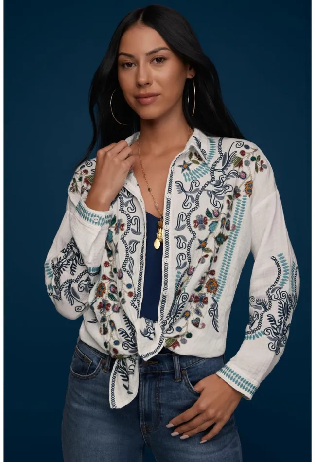 Women Johnny Was Tops Merrick Blouse Natural