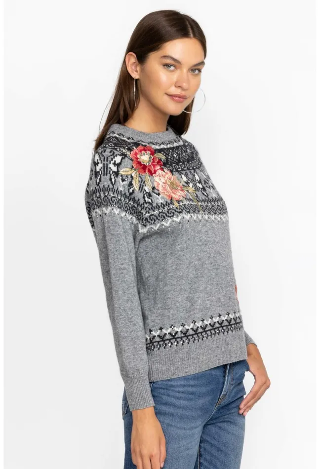 Women Johnny Was Tops Sammy Fairisle Pullover Grey