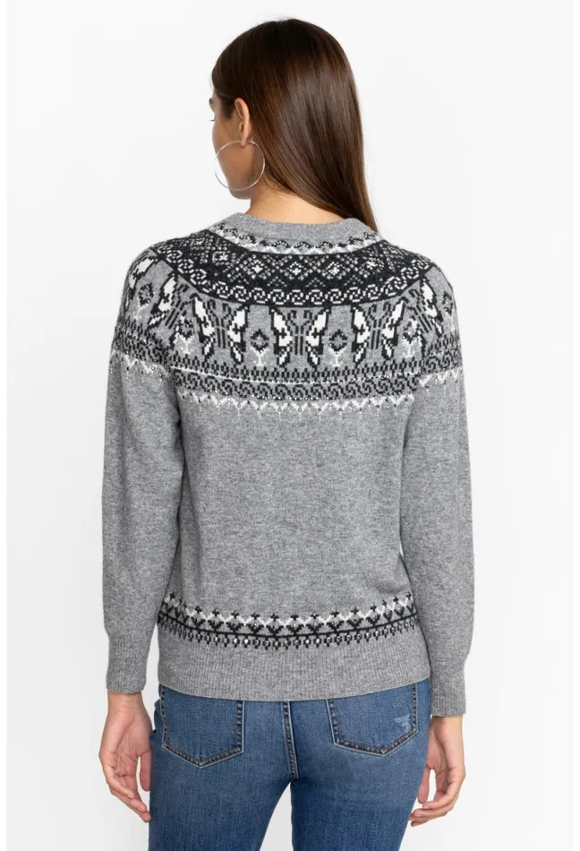 Women Johnny Was Tops Sammy Fairisle Pullover Grey