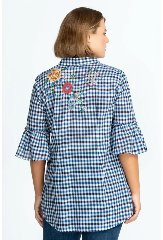 Women Johnny Was Tops Taryn Ruffle Sleeve Tunic Plaid