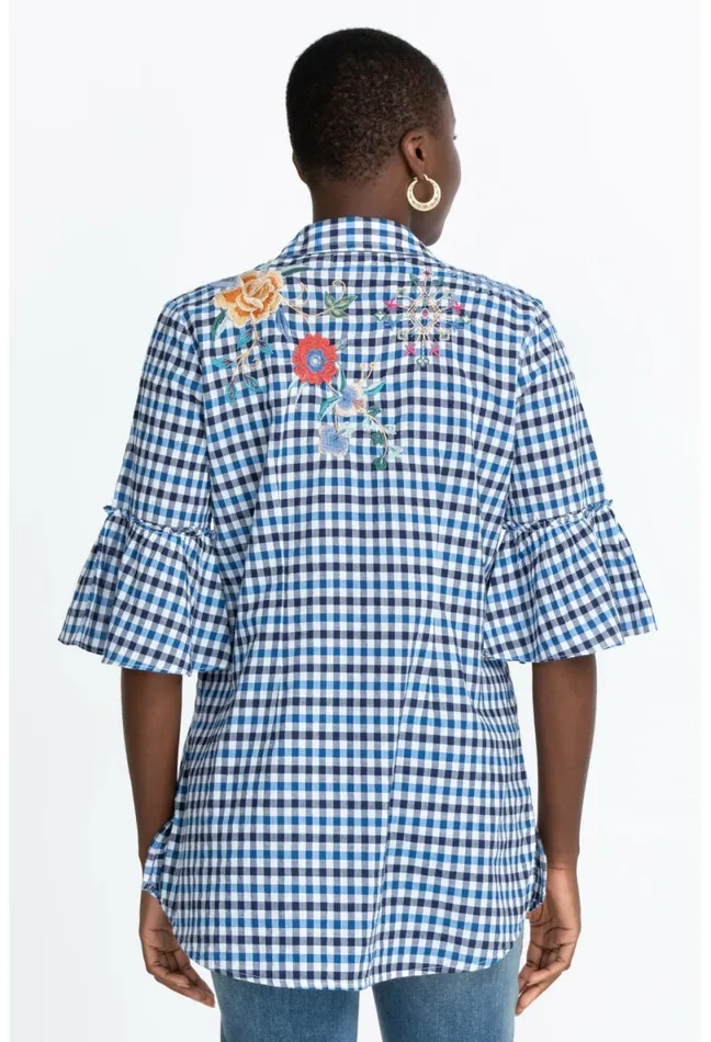 Women Johnny Was Tops Taryn Ruffle Sleeve Tunic Plaid