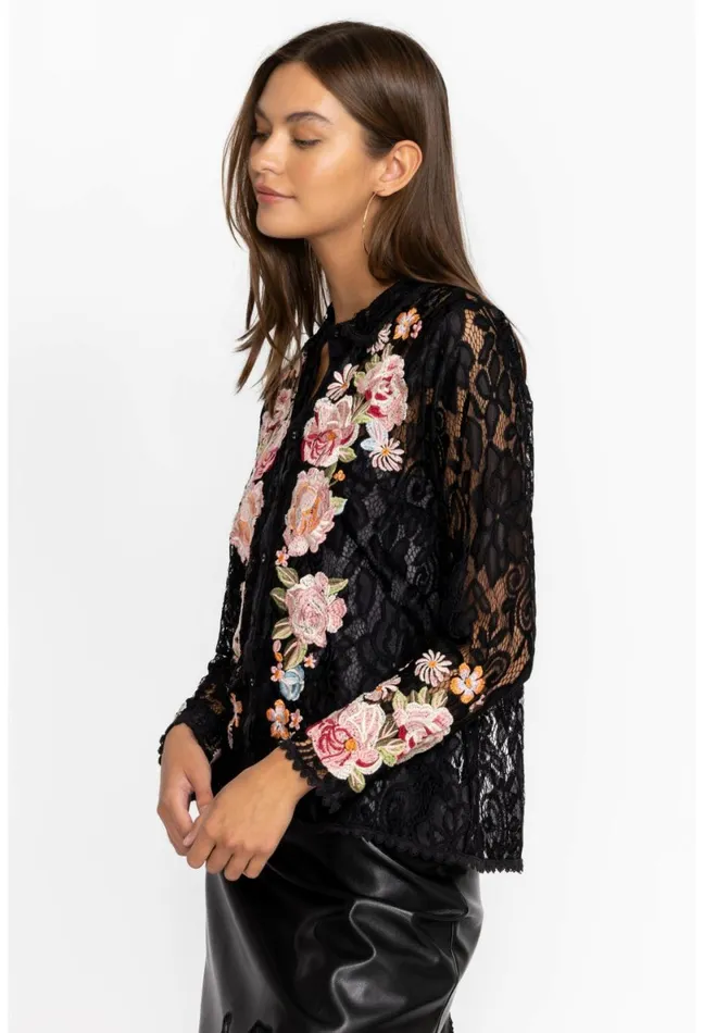Women Johnny Was Tops Veronne Lace Blouse Slip Black