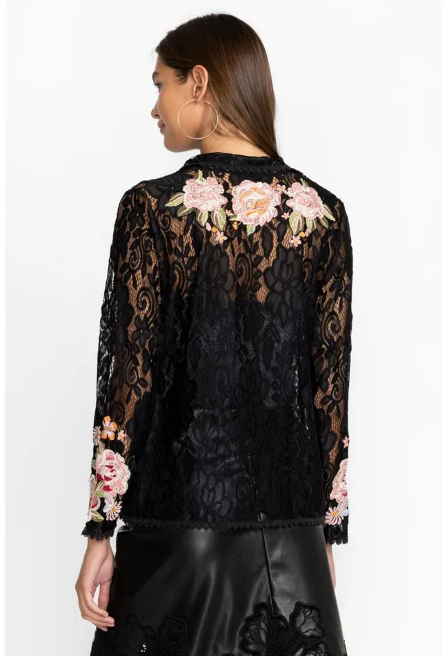 Women Johnny Was Tops Veronne Lace Blouse Slip Black