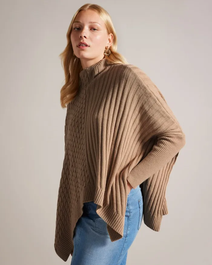 Women JOILLA 8211 Funnel Neck Cape Style Jumper Natural Ted Baker Jumpers and Cardigans