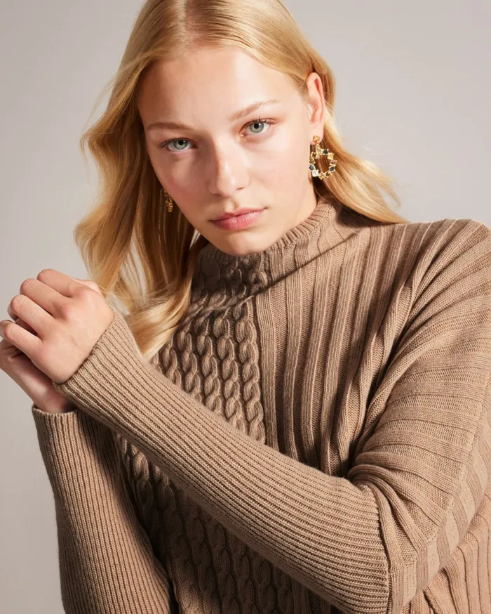 Women JOILLA 8211 Funnel Neck Cape Style Jumper Natural Ted Baker Jumpers and Cardigans