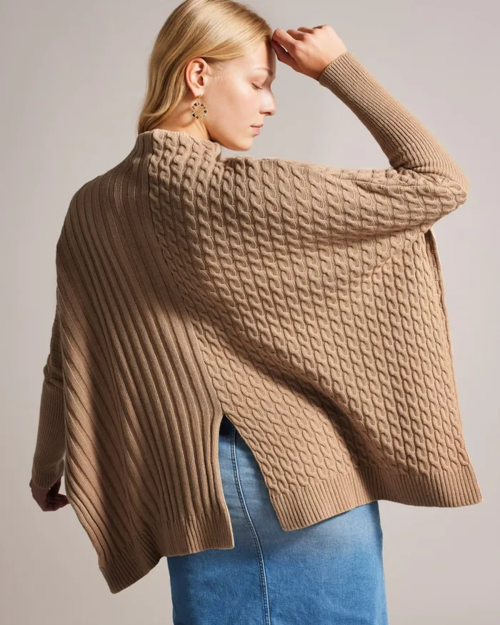 Women JOILLA 8211 Funnel Neck Cape Style Jumper Natural Ted Baker Jumpers and Cardigans