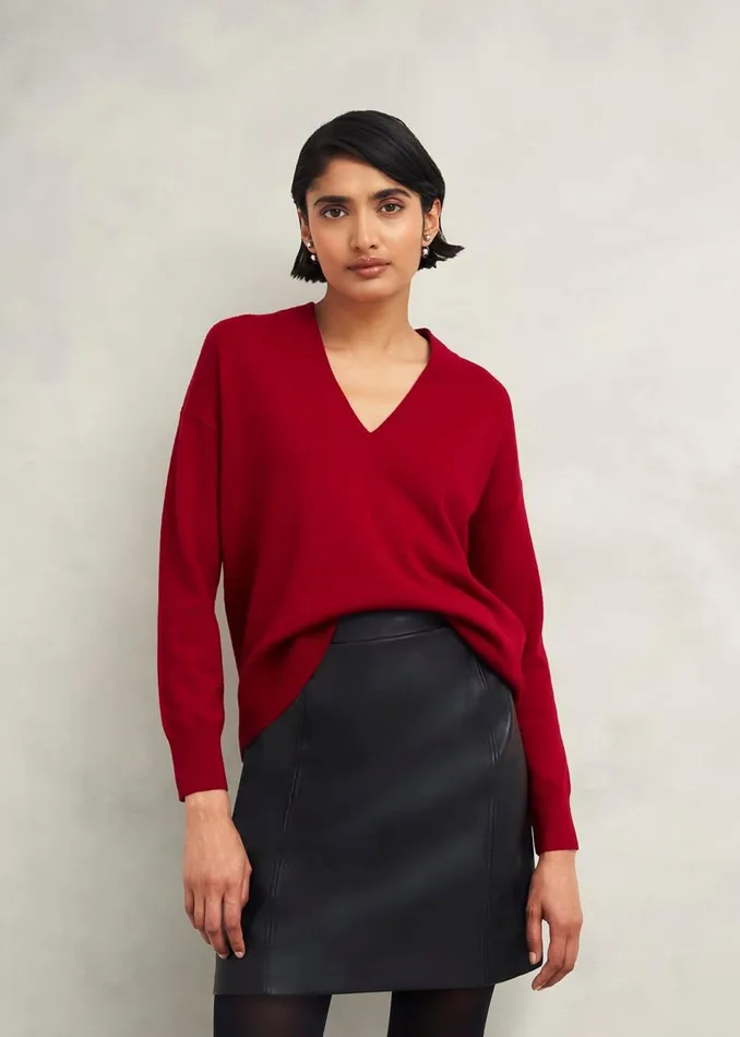 Women Jumpers and Cardigans Hobbs Lettie V Neck Jumper With Cashmere Pomegranate Red